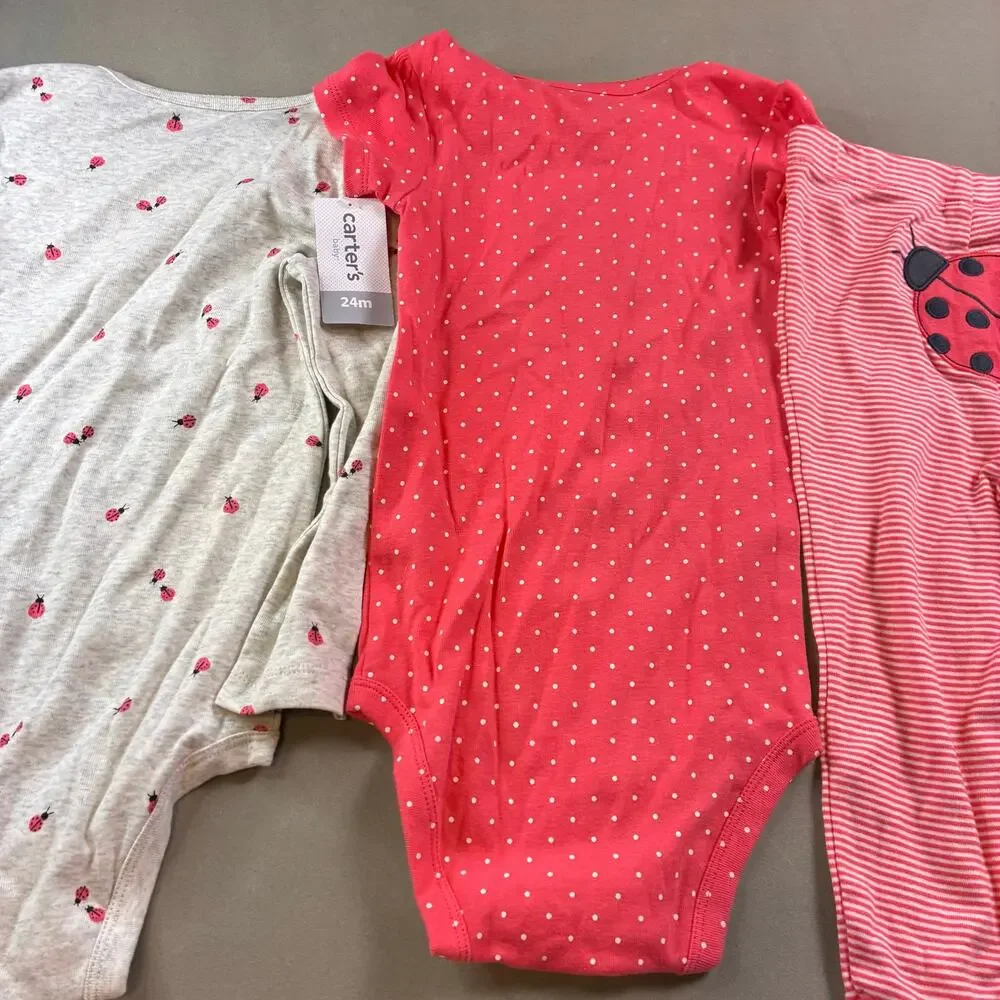 Carter's Baby Girl 3 Pc Ladybug Outfit Set 24M NWT Bodysuits Leggings Pink